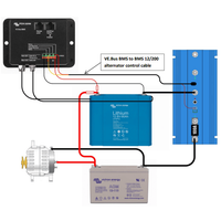 Wiring diagram showing the alternator control cable connecting a Victron VE.Bus BMS to a BMS 12/200 unit