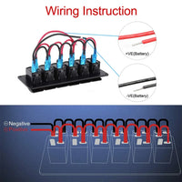 Illustrated wiring guide showing battery connection and negative bus bar setup