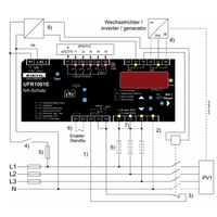 Technical wiring diagram of Ziehl UFR1001E anti-islanding relay showing grid and inverter connections