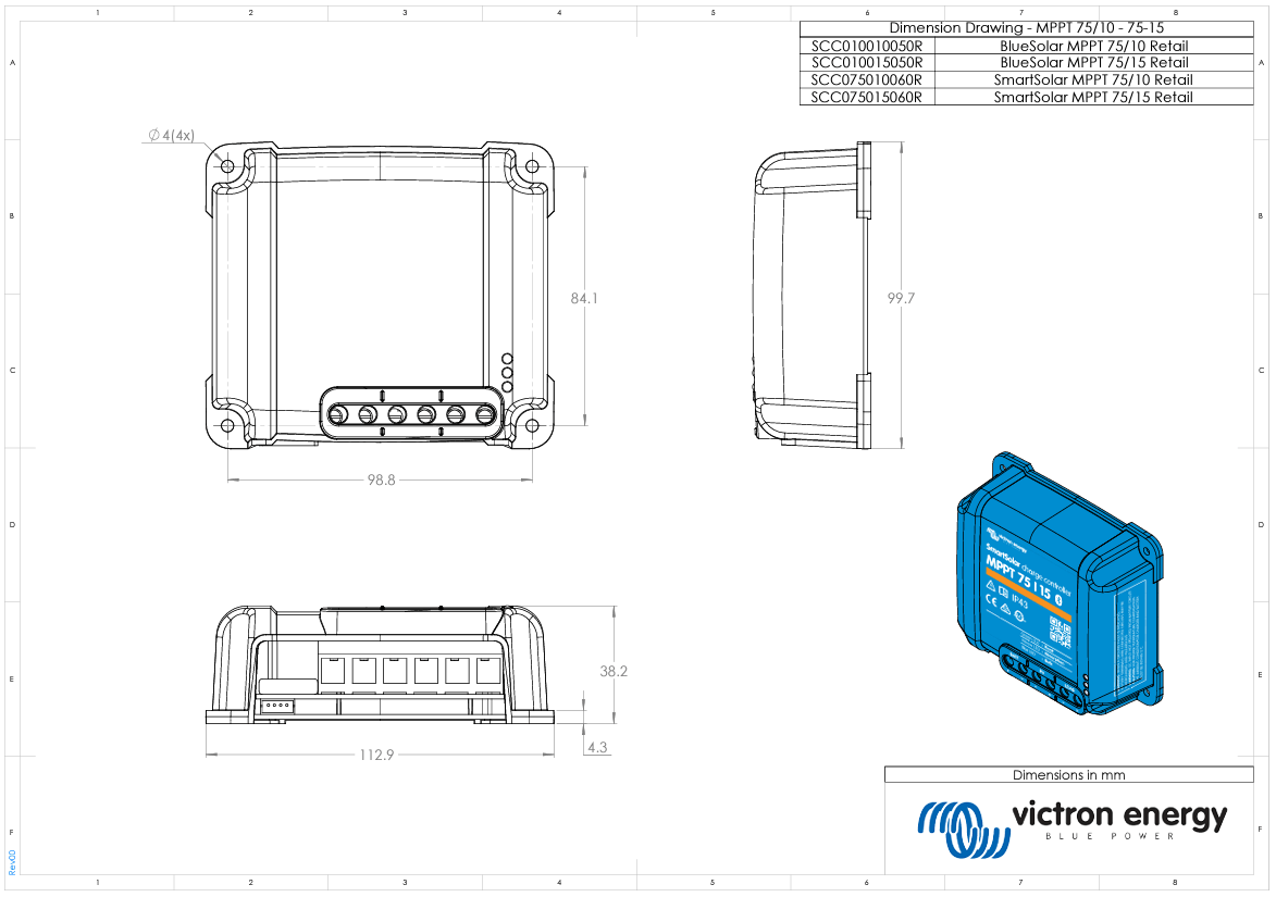 Victron BlueSolar MPPT Charge Controller - 75V - 15AMP [SCC010015050R]