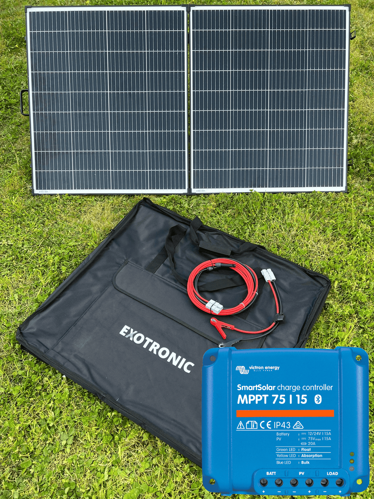 Exotronic 24V 200W Folding Solar Panel + Victron SmartSolar 75/15