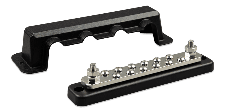 Bus Bar 250a 4 x M8 terminals. 8 screw terminals. Black.