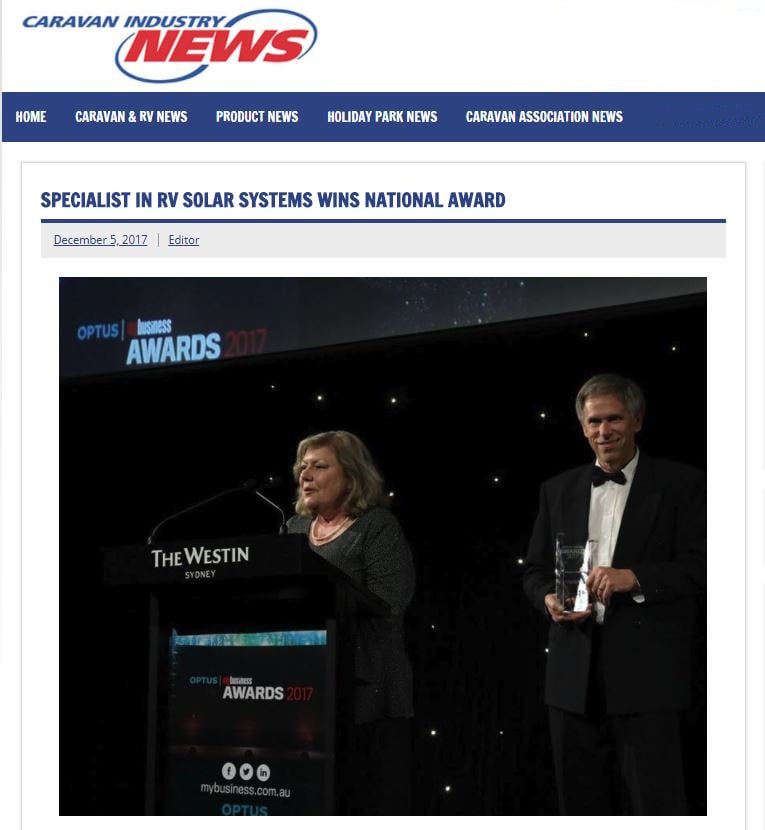 Caravan Industry News solar specialist wins award article part 1
