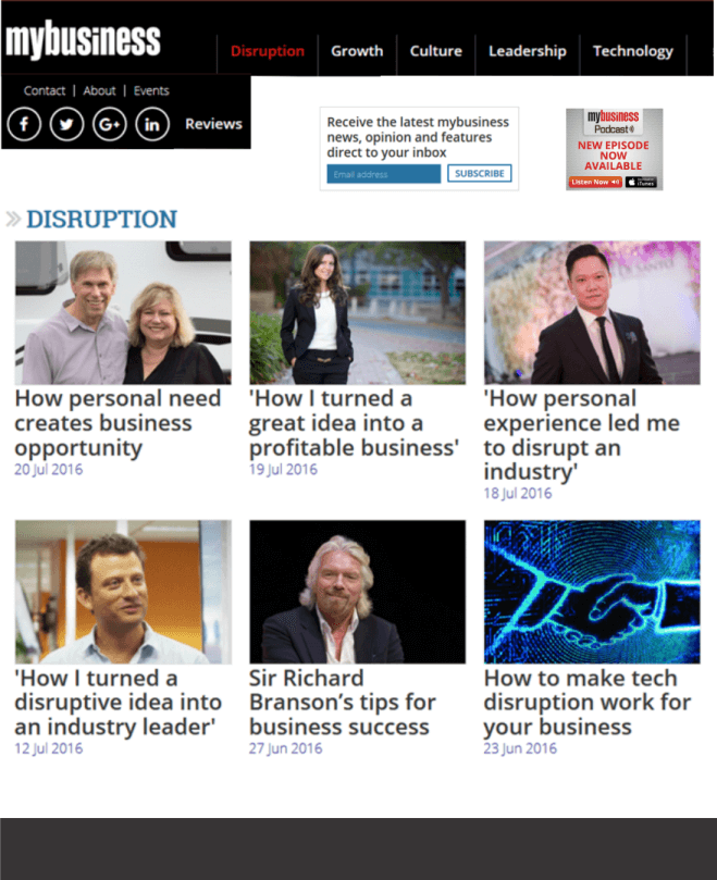 mybusiness website Disruption section Solar 4 RVs and Sir Richard Branson