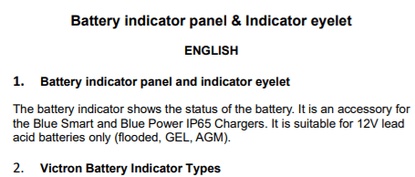 Victron Battery Indicator Eyelet (M8 eyelet / 30A ATO fuse) (Suits IP65 Battery Charger) Manual page 1