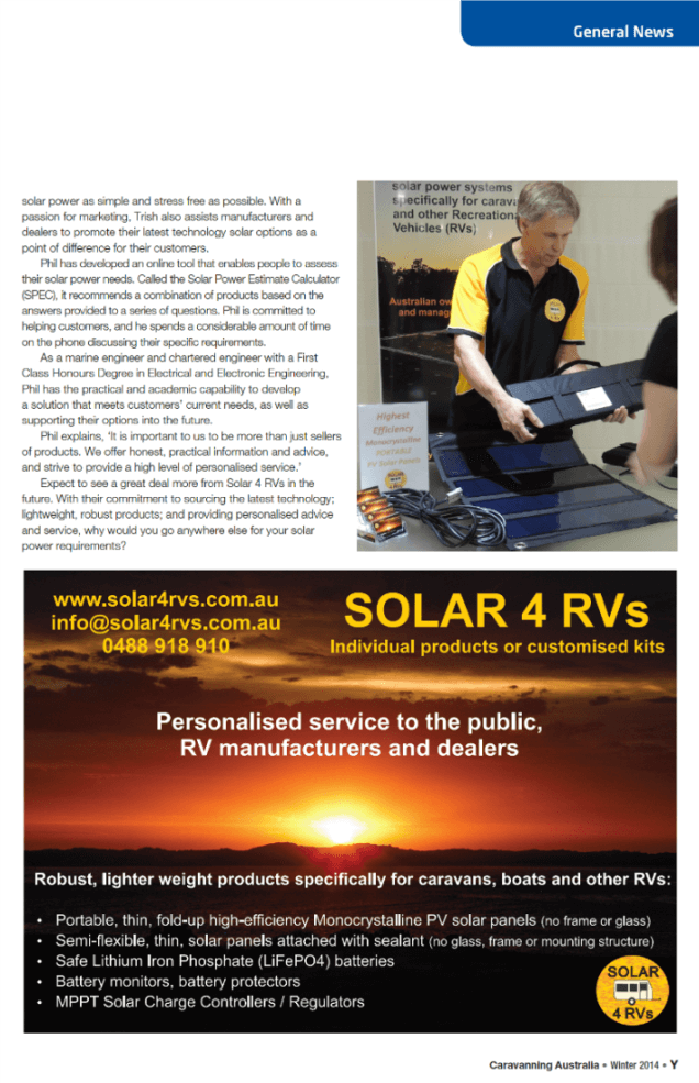 Caravanning Australia Magazine article about Solar 4 RVs page 2