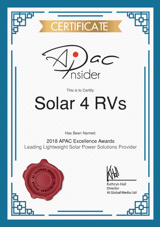 solar 4 RVs wins Excellence award