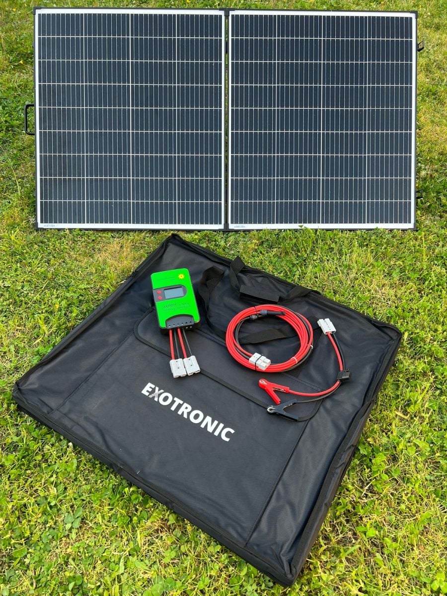 Portable solar panel on the grass