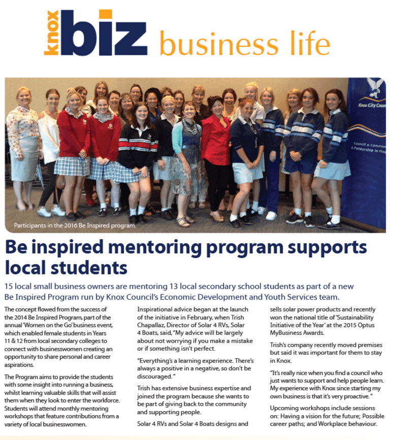 Knox Business Life Magazine article Trish Chapallaz mentoring