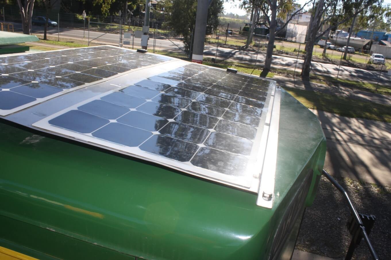 Flexible solar panels on Downer diesel shunting locomotive