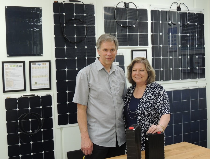 Phil and Trish Chapallaz in the Solar 4 RVs showroom