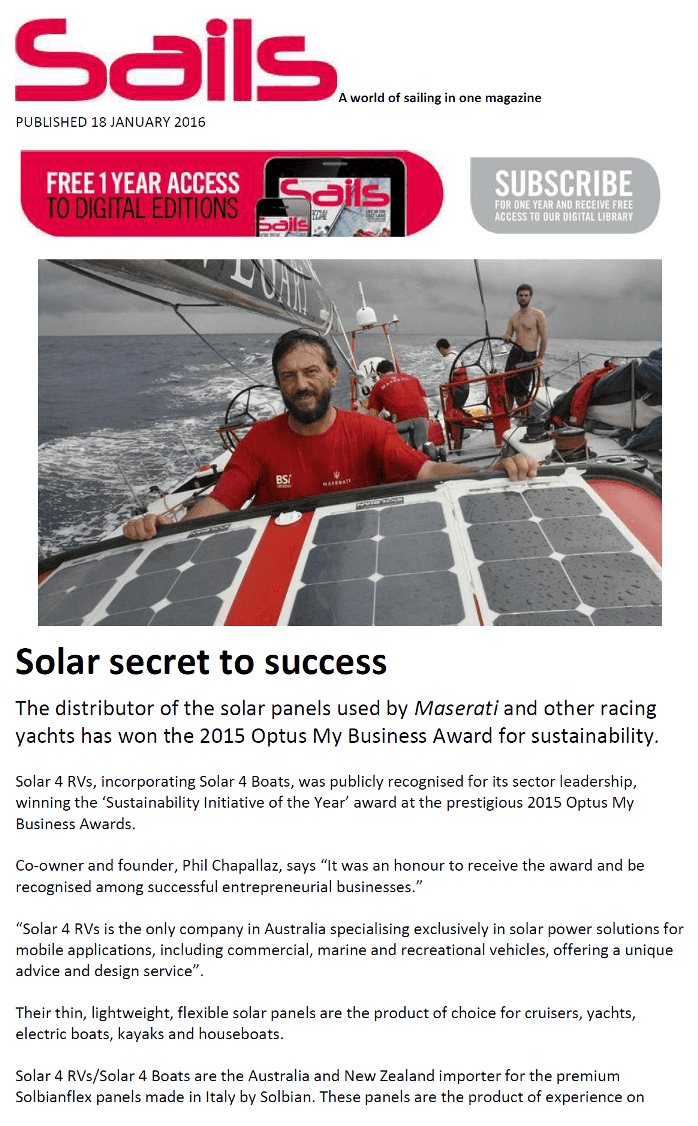 Sails Magazine featuring Solar 4 RVs part 1