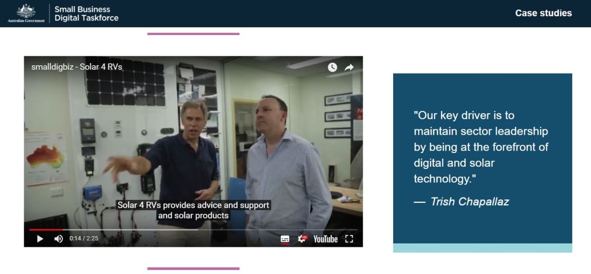 Small Business Digital Taskforce case study video interview with Solar 4 RVs