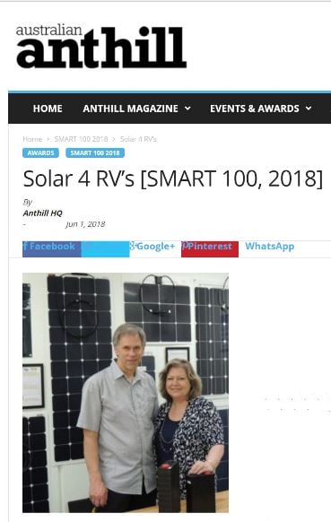 Solar 4 RVs on Smart100 Awards list 2018 