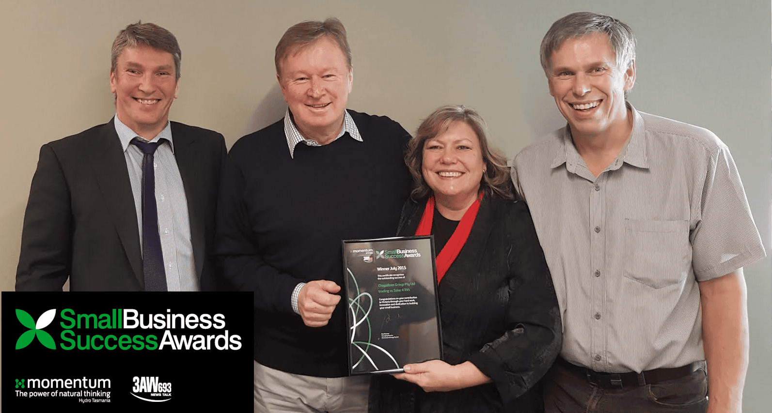Solar 4 RVs accepts 3AW Business success Award from Denis Walter