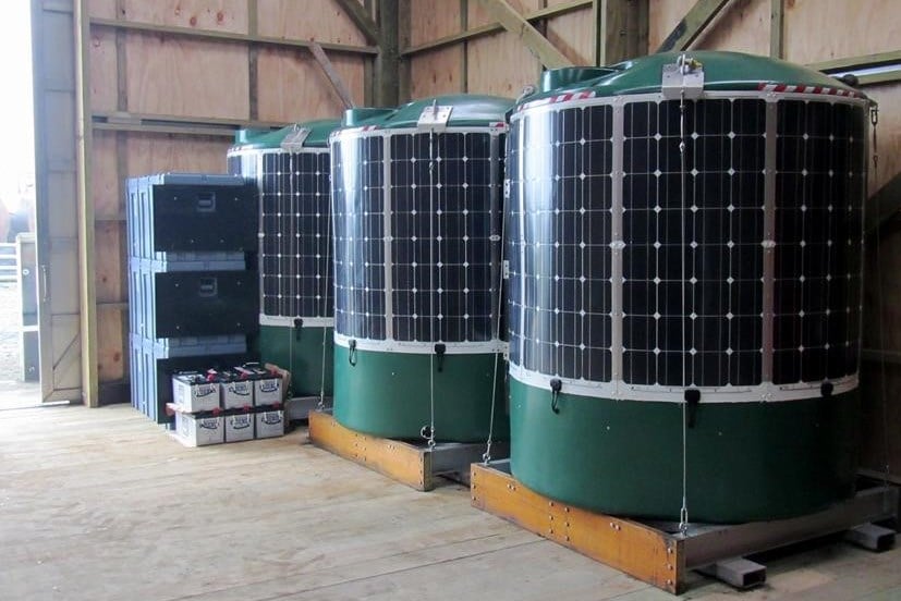 Flexible solar panels on water tank at Macquarie Island ready for site installation