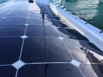 Lightweight Solbian solar panels on catamaran