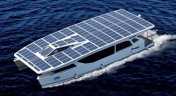 Solbian lightweight flexible solar panels on catamaran
