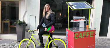 Solbian solar panels on portable coffee-bike cafe