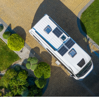 Glass solar panels installed on motorhome