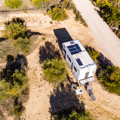 Lightweight / flexible solar panels installed on an RV / Caravan in outback Australia