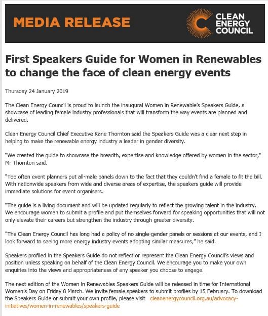 Clean Energy Council's Women in Renewable’s Speakers Guide