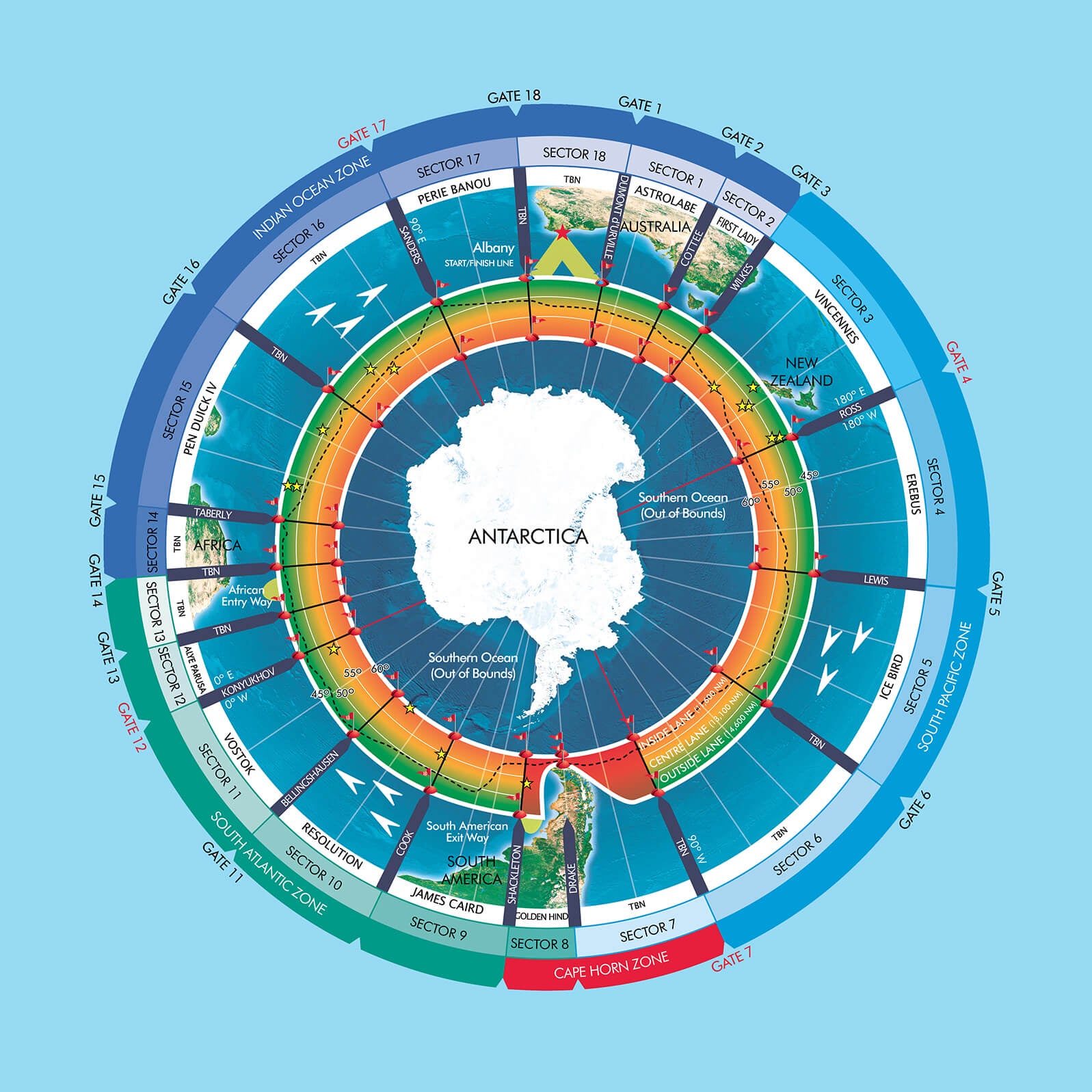 map sailing around Antarctica