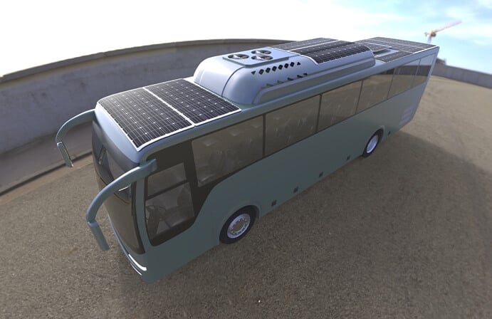 eArche lightweight thin solar panels with 10yr warranty on bus