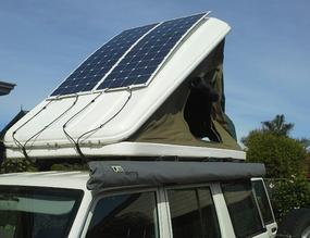 flexible solar panels on tilted camper roof