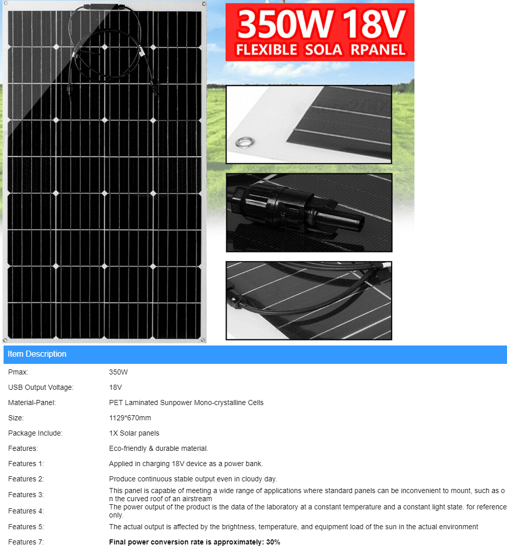 Kit solar 12v Panel Solar Flexible 150W Inversor 1000w con Cargador 25A