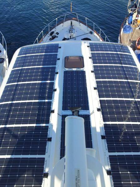 Solbian lightweight flexible solar panels on boat canopy