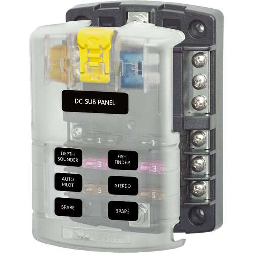 Blue Sea Blade Fuse Block – 6 Circuits with Negative Bus and Cover