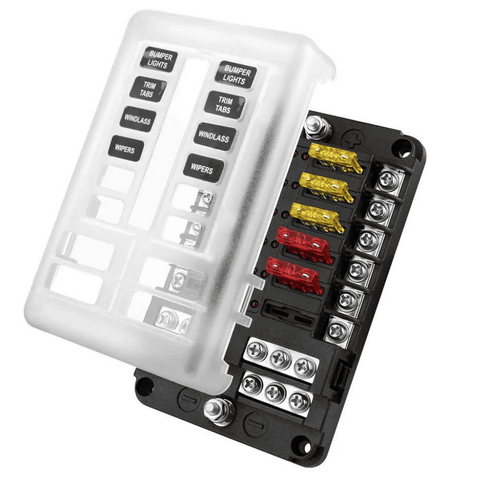  12V Marine Fuse Block: 12 Way Blade Fuse Panel with Ground & 12  Volt Fuse Box for Circuit of Car, Automotive, Boat, RV