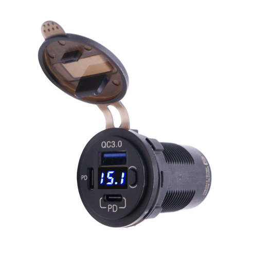 Exotronic Voltmeter, Dual USB-C & USB QC3.0 Socket