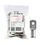 Pack of ten Exotronic 95mm squared tinned copper lugs with M8 stud holes in a clear bag with label