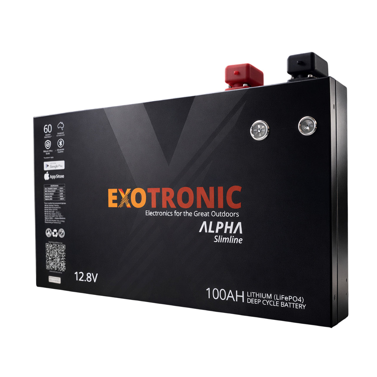 Exotronic 12V 100Ah Alpha Slimline Smart Bluetooth Lithium Battery