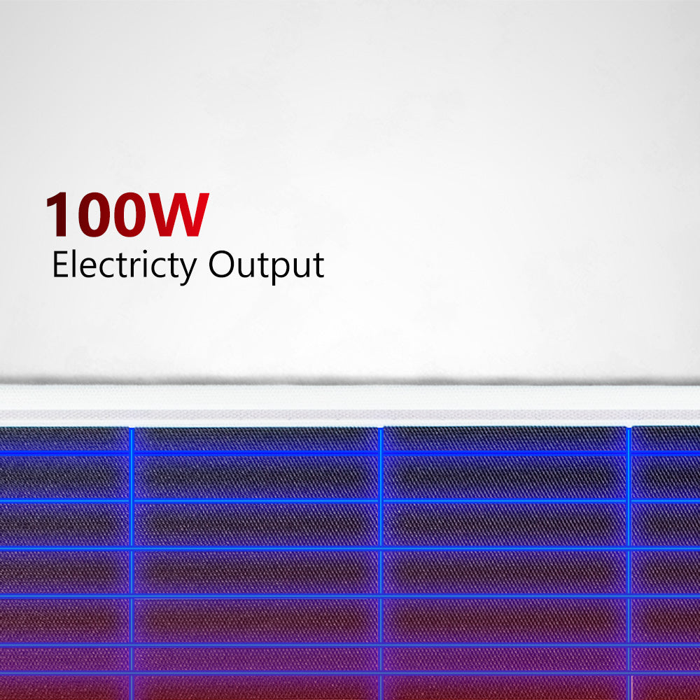 Close-up of high efficiency monocrystalline solar cells on a 100W flexible panel