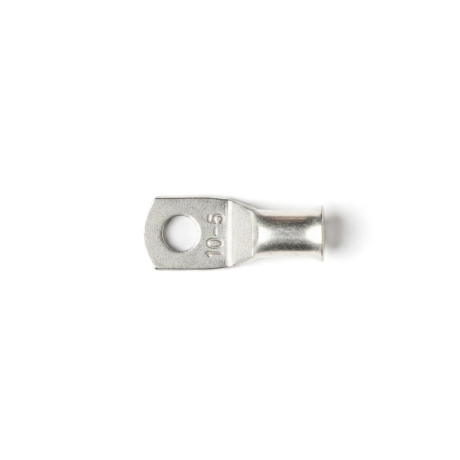 Top view of a single 10mm² copper lug showing M5 stud hole and size markings