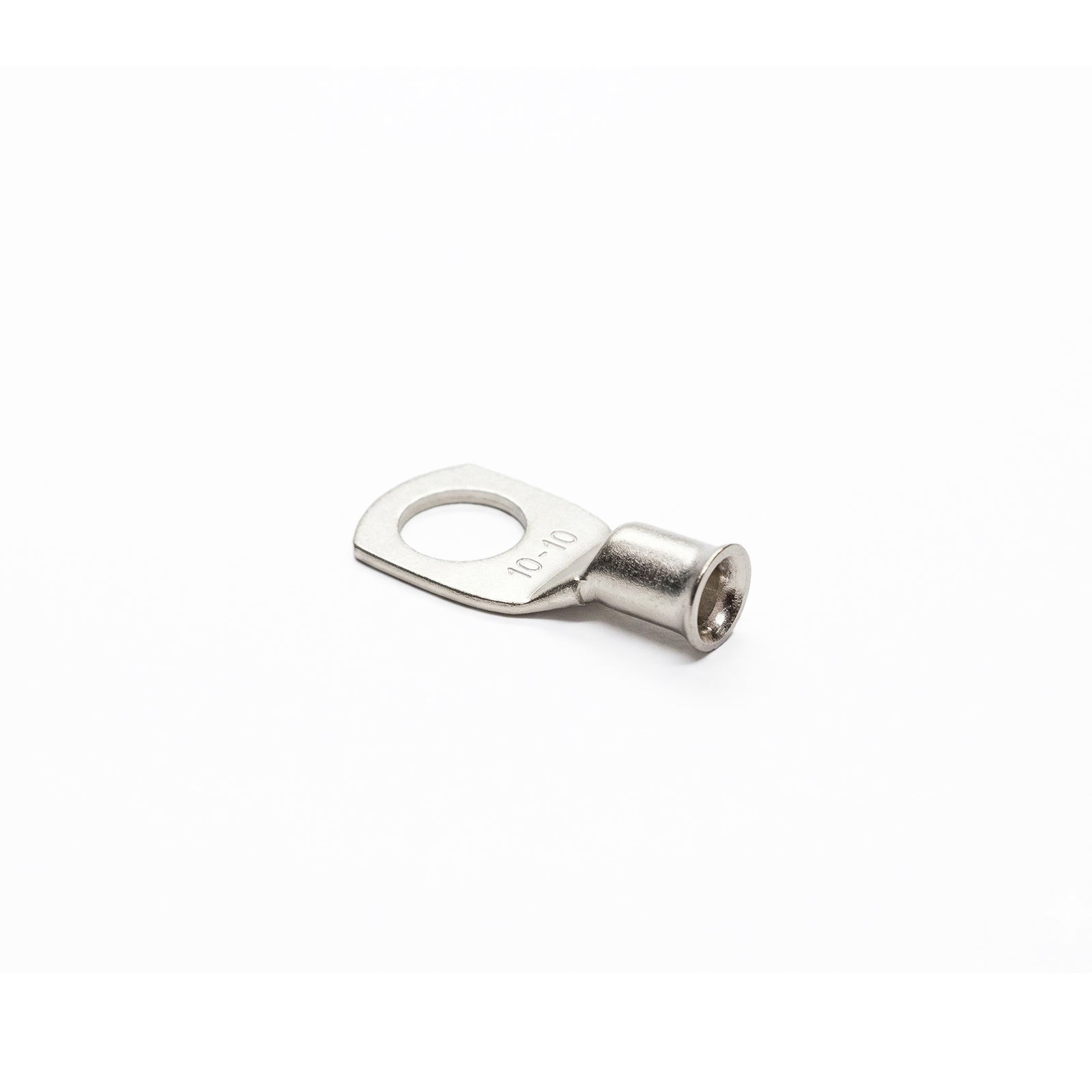 Close-up detail of the flared bellmouth cable entry on a 10mm² copper lug