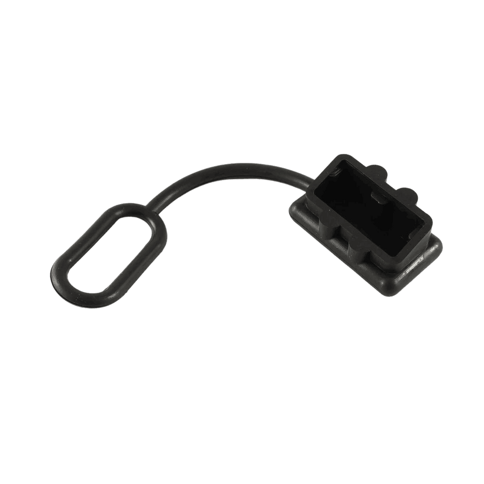 Black rubber dust cover featuring a retaining loop and flexible tether for 120A Anderson plugs