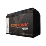 Angled front view of 12V 180Ah lithium deep cycle battery with black ABS case