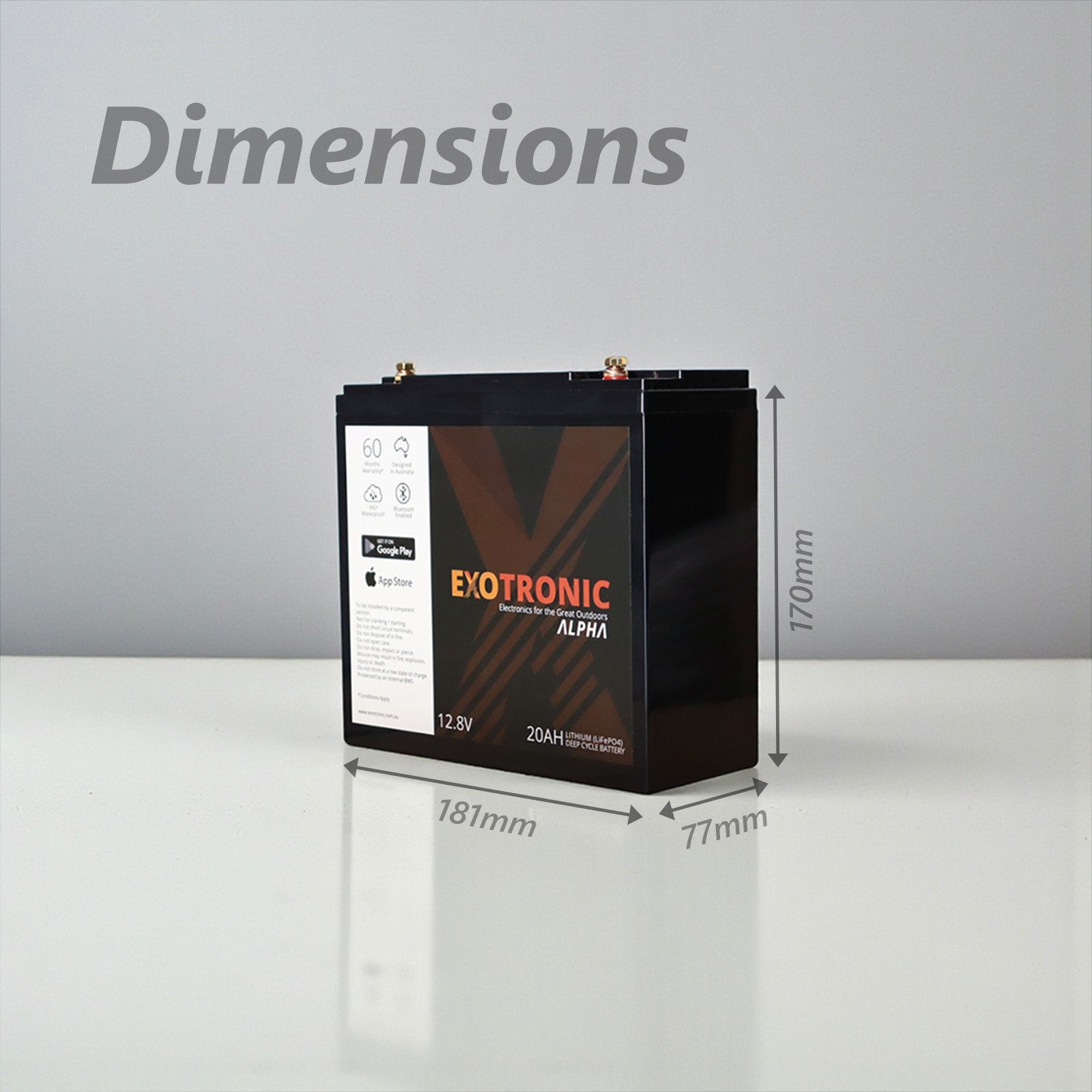 Dimension diagram showing 181mm length, 77mm width and 170mm height