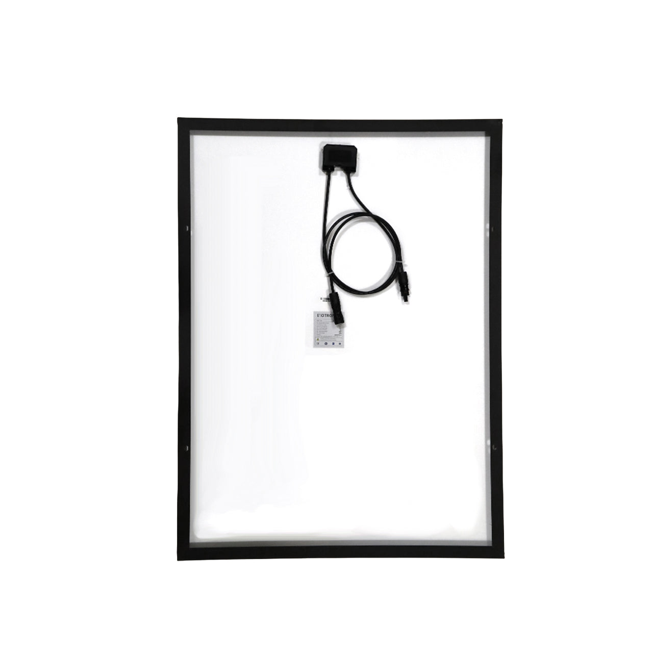 Rear view of solar panel showing white backsheet and IP68 junction box