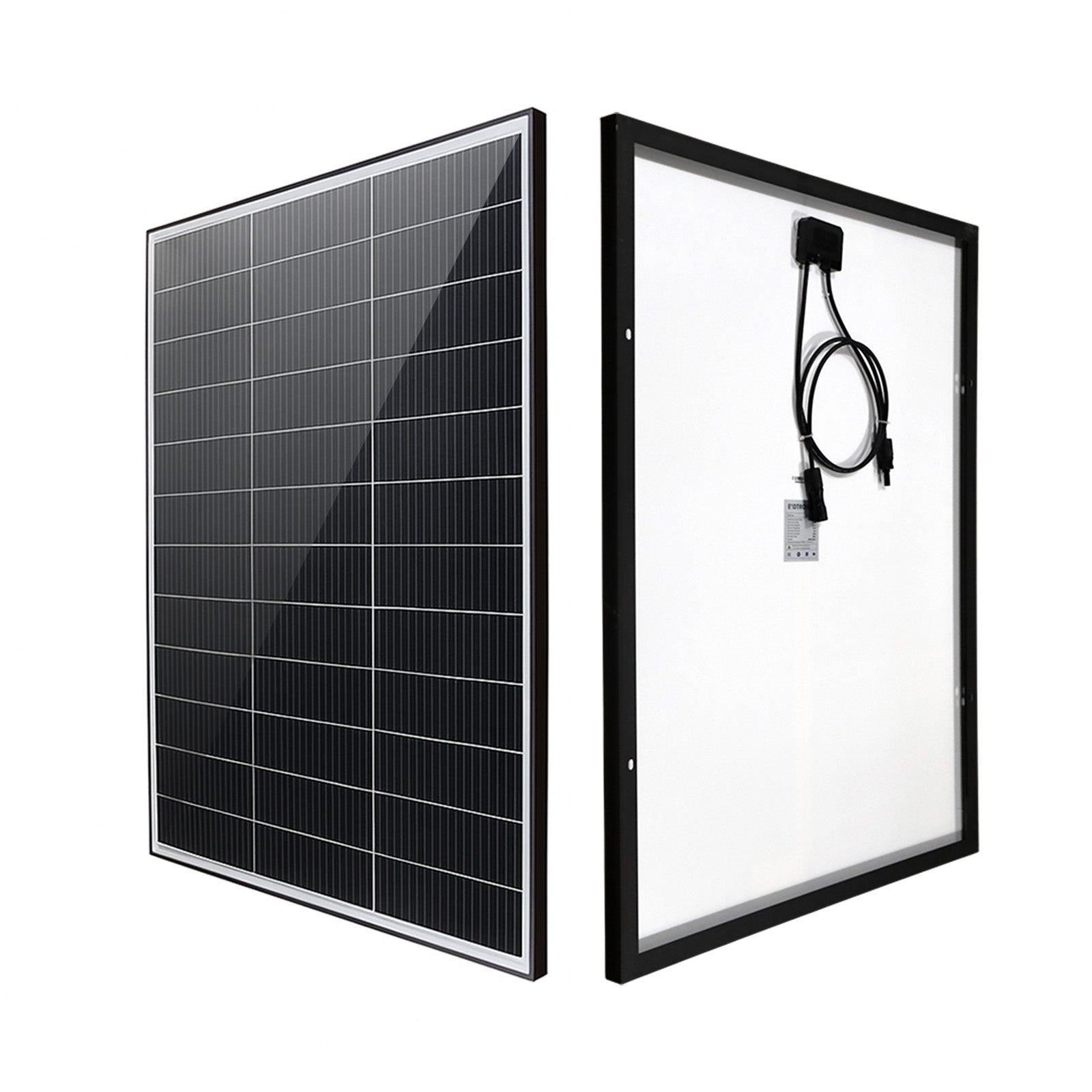 Perspective view of 130W monocrystalline solar panel with black frame