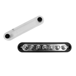 Black 150A busbar with 7 M6 studs and removed clear protective cover