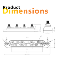 Technical dimensional drawing of 150A busbar showing length and mounting points