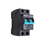 Angled side view of Exotronic 40A 2-Pole DC Circuit Breaker showing teal switches and 40A ratings