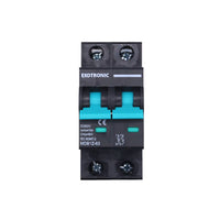 Front view of 10A DC circuit breaker in OFF position with green safety indicators visible
