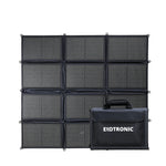 200W folding solar blanket unfolded into a 12-cell grid with its compact carry bag
