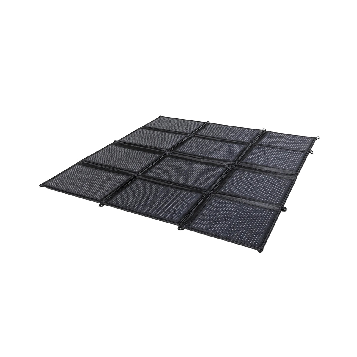 Perspective view of the 200W folding solar blanket laid flat showing its slim profile